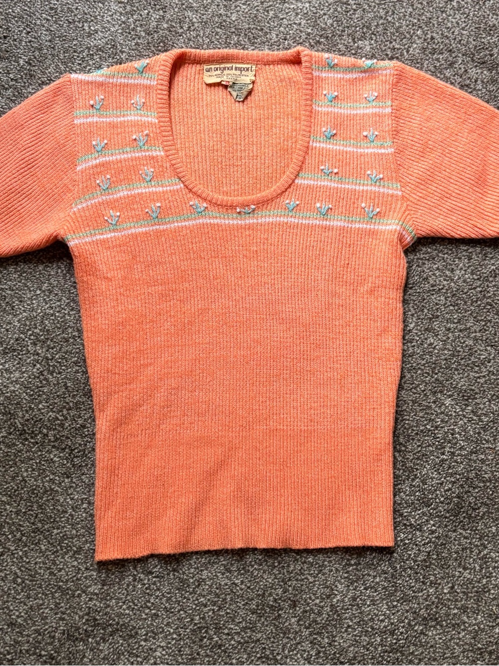 Vintage “An Original Import” Coral Short-Sleeve Scoop Neck Sweater
